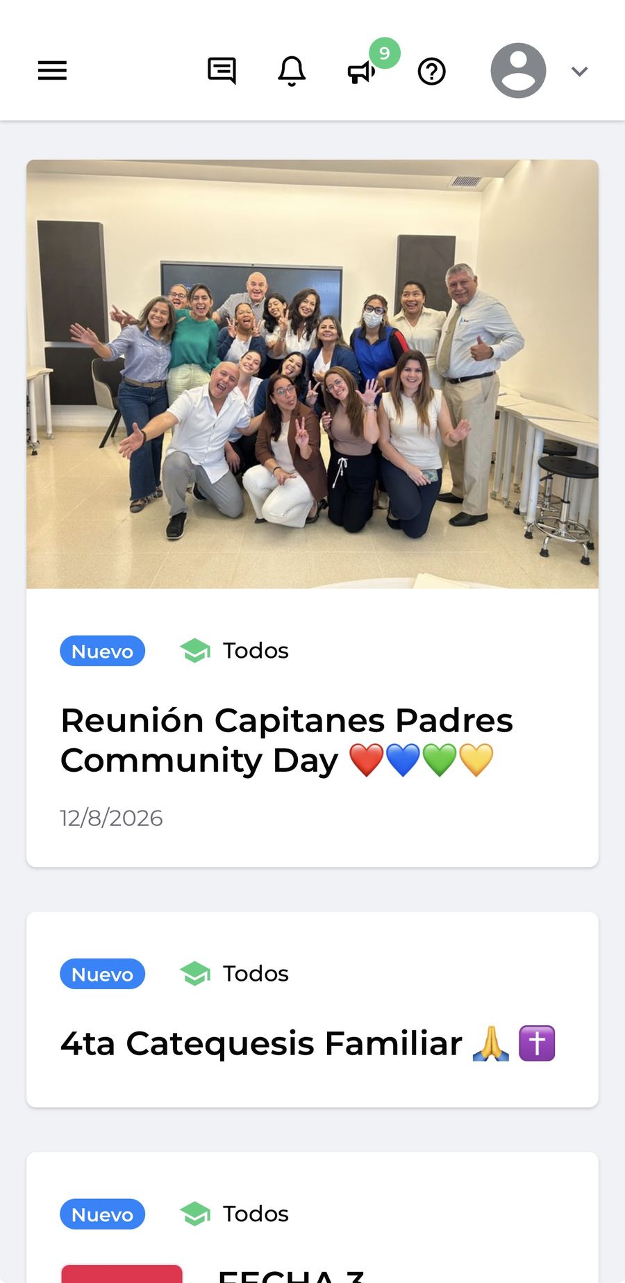 Pantalla de la app Praga con los comunicados de la comunidad